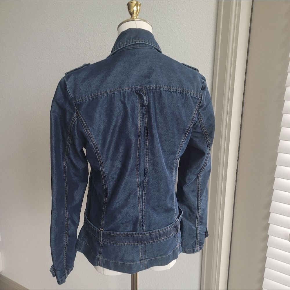 Color Siete Blue Denim Biker Jacket Size Medium Chic Casual - Picture 3 of 12